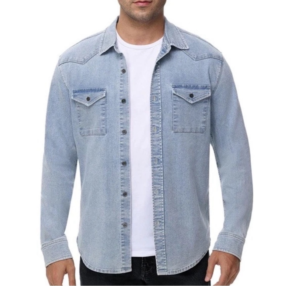 FRYE Western Vintage Light Wash Denim Button Shirt